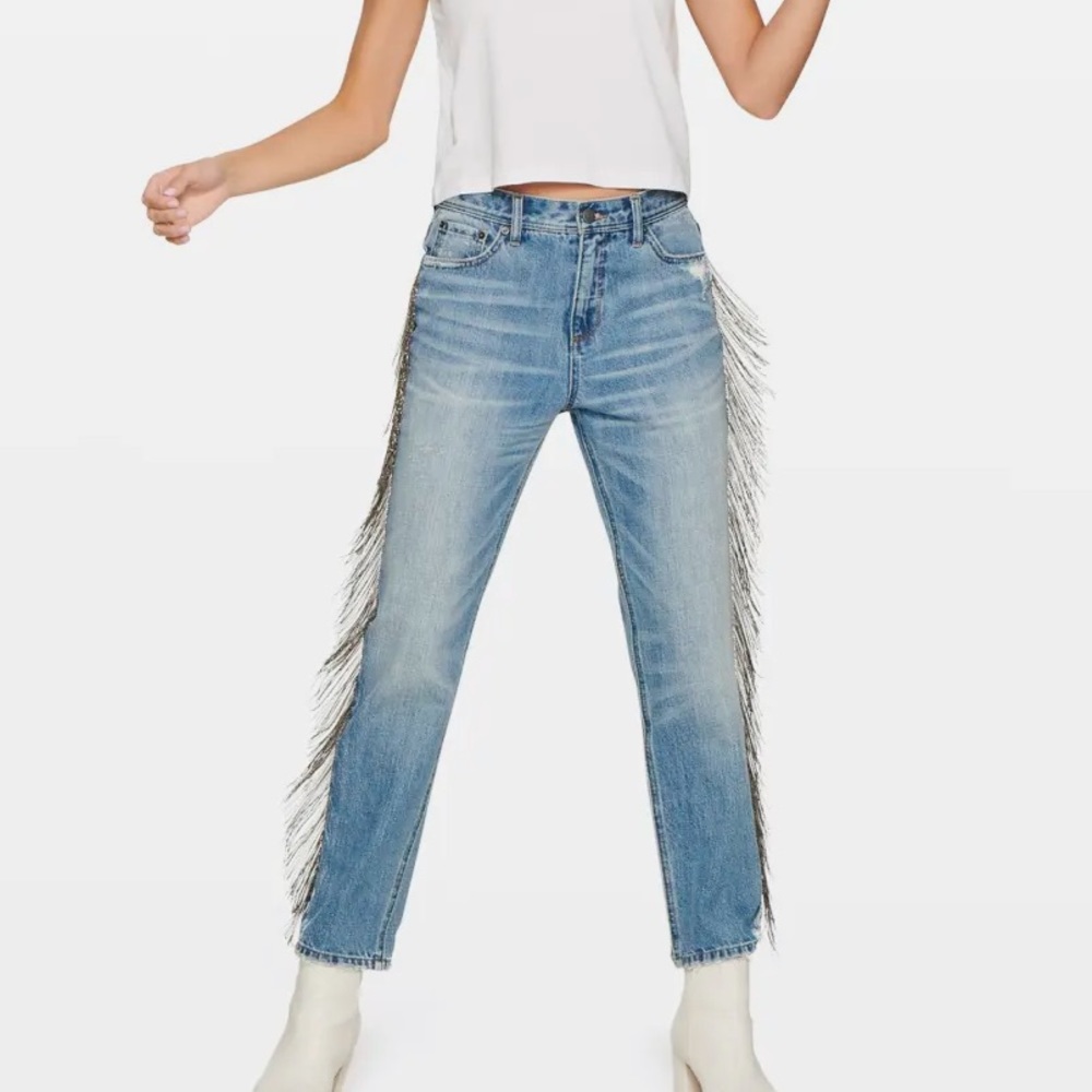 Blue Revival Piper High Rise Chain Fringe Jean Size 25 Barely Worn Coachella